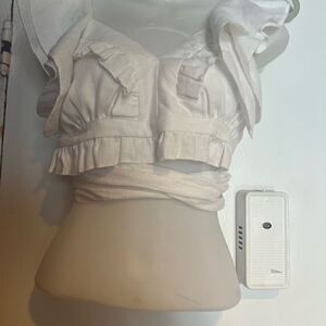 GIPCCO free living linen top cute half top shirt ruffle blouse